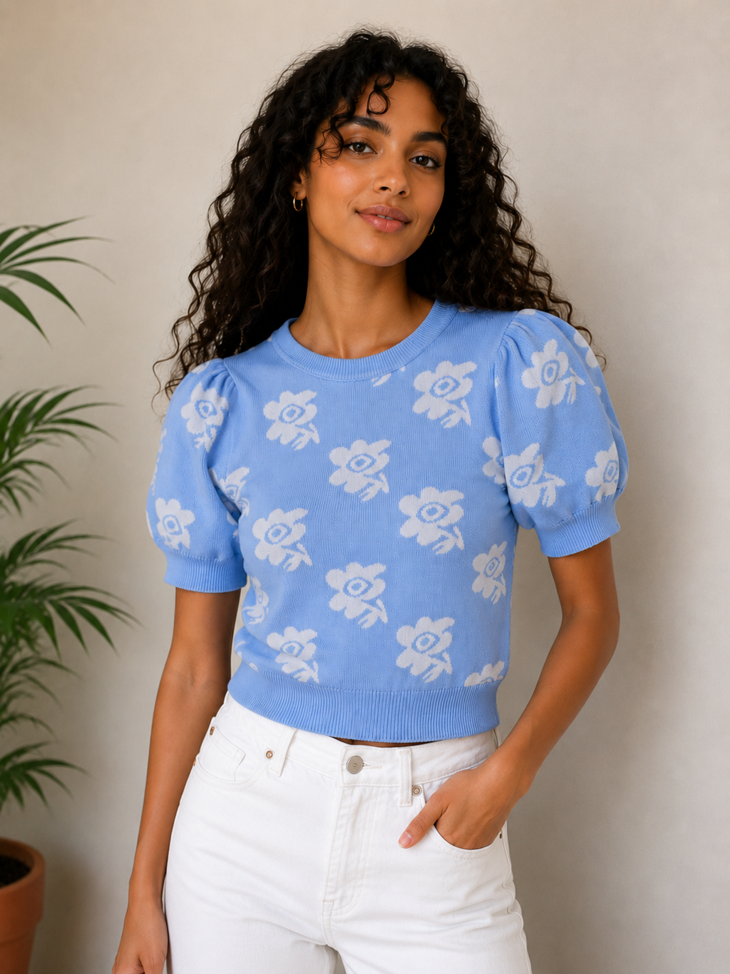 Sky Bloom Knit Top