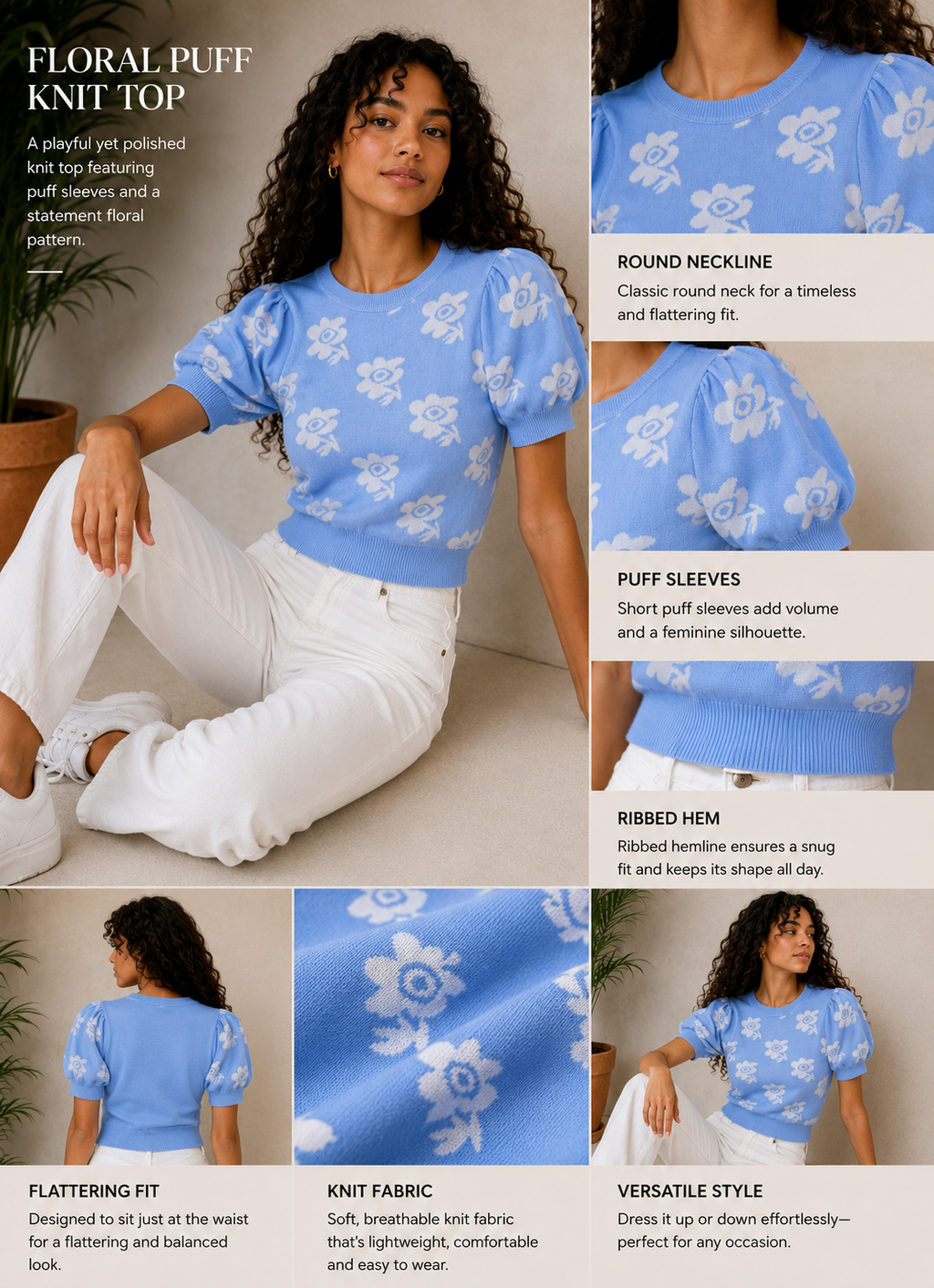 Sky Bloom Knit Top