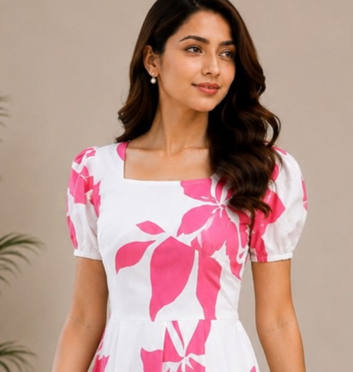 Pink Floral Grace Midi Dress